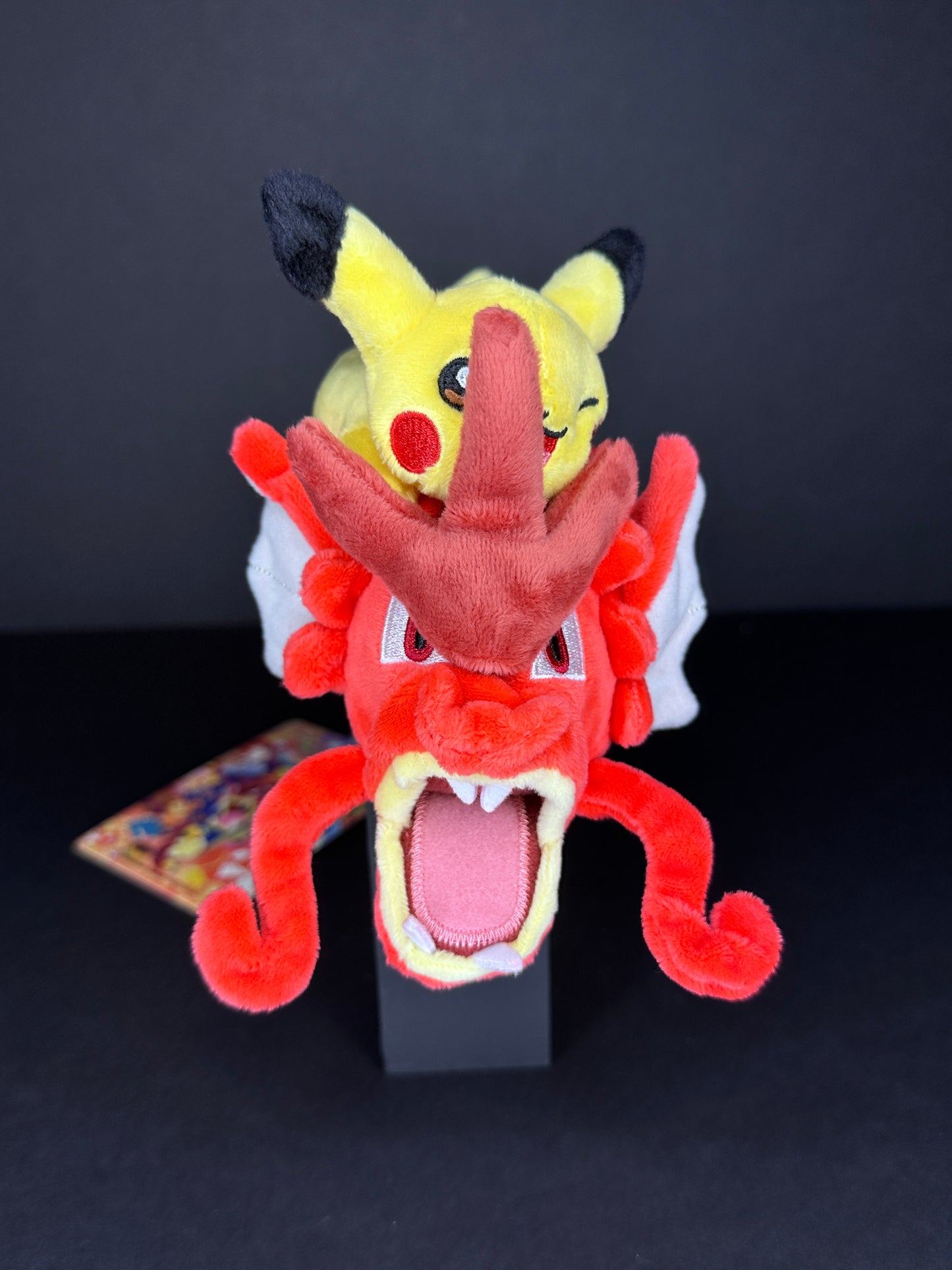 Pikachu on Shiny Gyarados Plush - Pokémon Center Hiroshima Exclusive