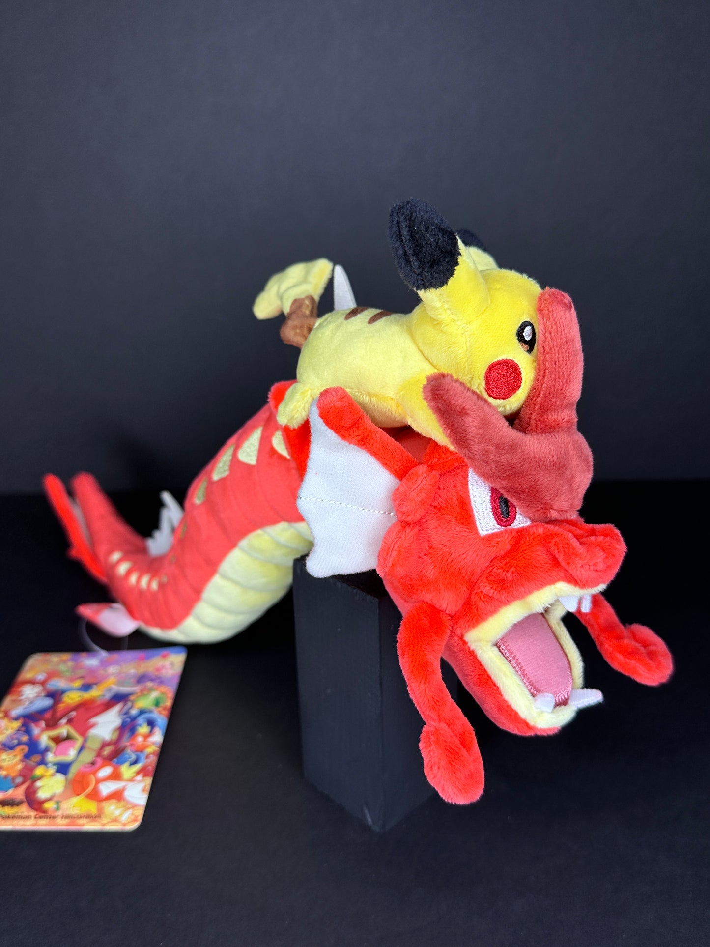 Pikachu on Shiny Gyarados Plush - Pokémon Center Hiroshima Exclusive