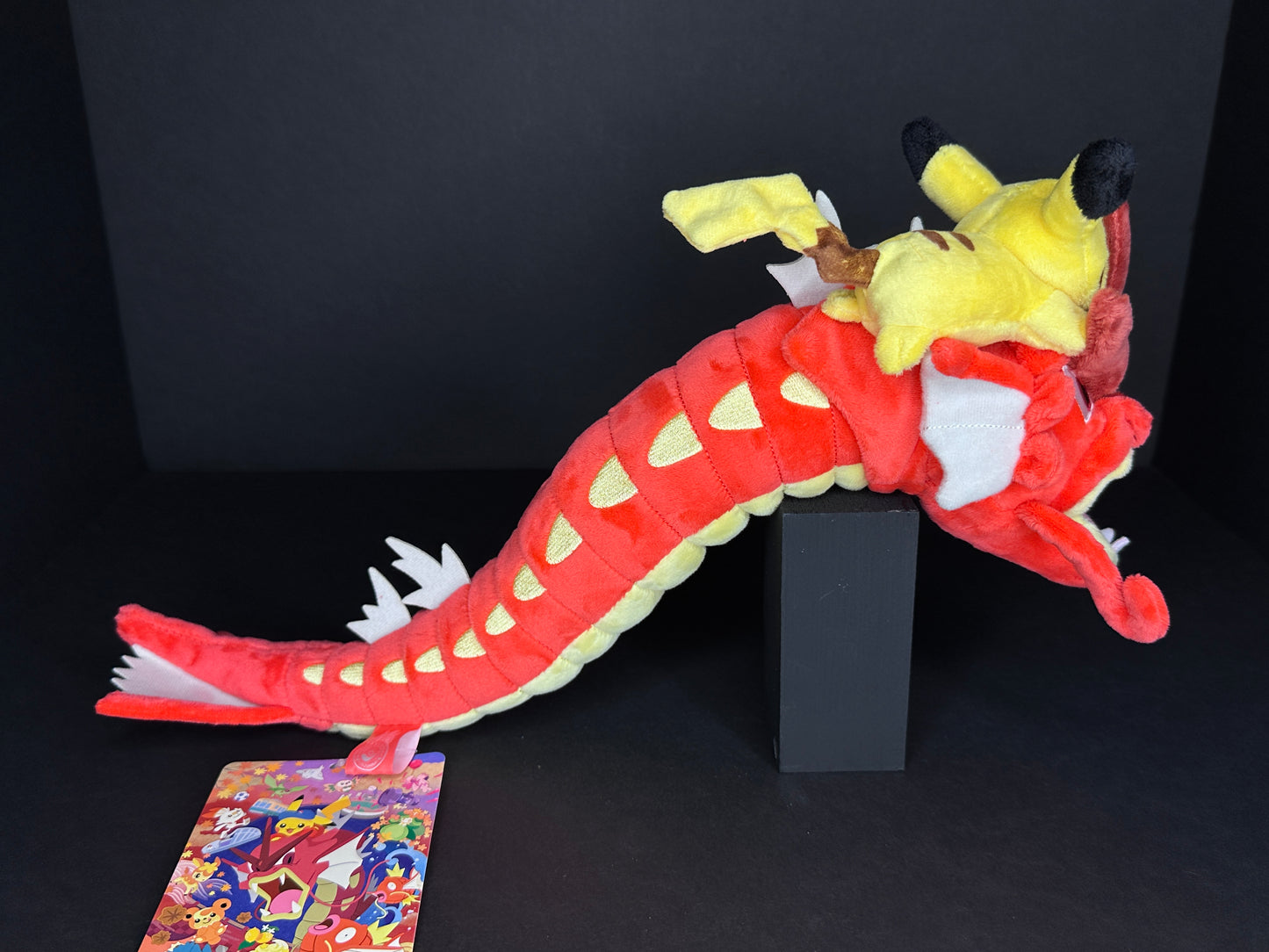 Pikachu on Shiny Gyarados Plush - Pokémon Center Hiroshima Exclusive