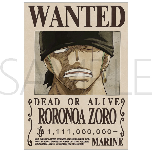 One Piece - Navy Issued Official Wanted Poster - Roronoa Zoro (1.111 Billion)
