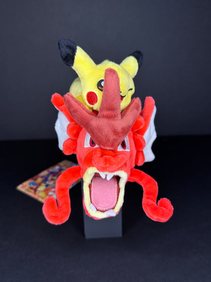 Pikachu on Shiny Gyarados Plush - Pokémon Center Hiroshima Exclusive