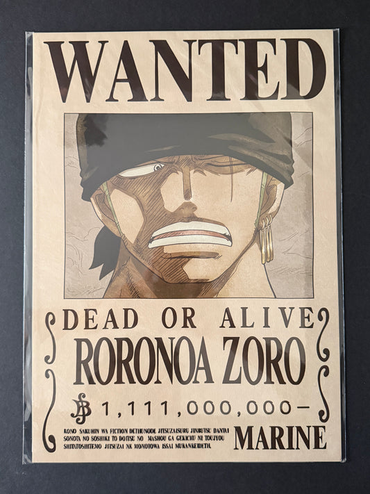 One Piece - Navy Issued Official Wanted Poster - Roronoa Zoro (1.111 Billion)