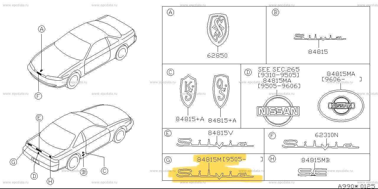 Nissan Genuine Silvia Black Trunk Emblem (for S14 Silvia) - 84895-65F60