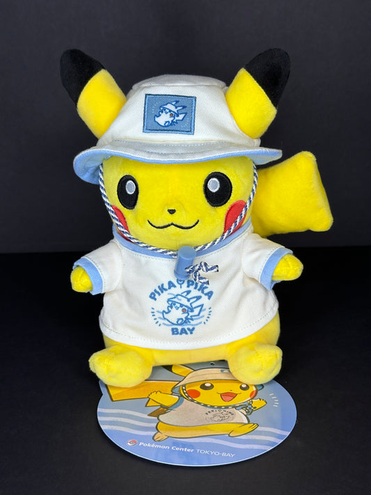 Pikachu with PIKA PIKA BAY Shirt and Hat Plush - Pokémon Center Tokyo Bay Exclusive
