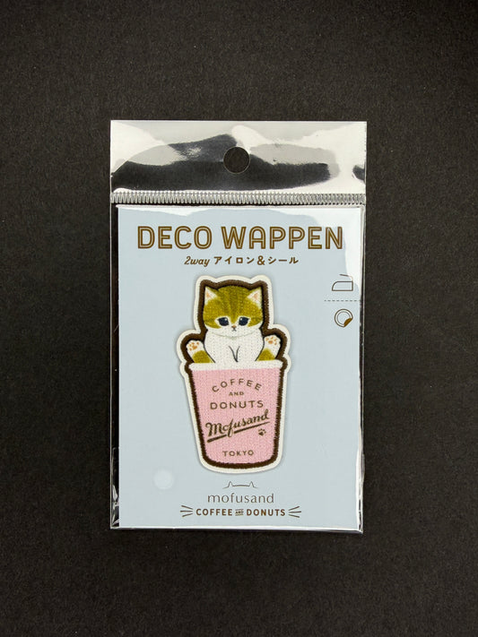 Mofusand COFFEE AND DONUTS 2way Iron-on Patch & Sticker - To-Go Cup