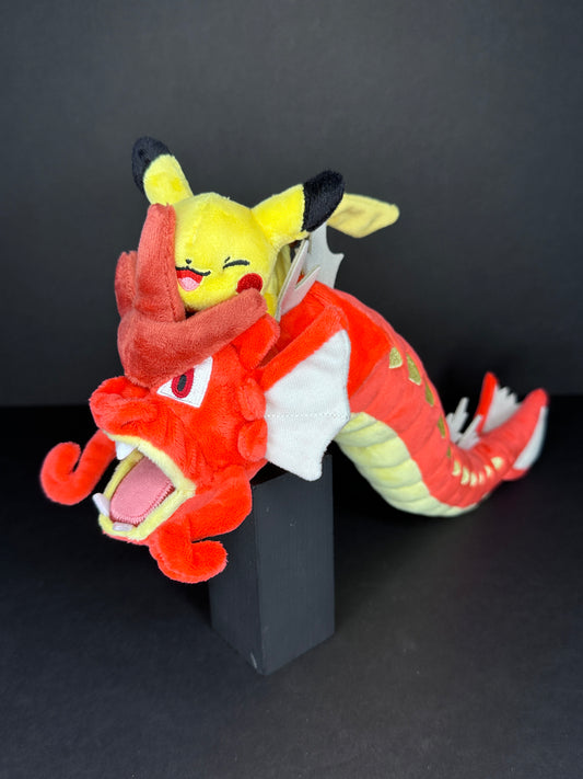 Pikachu on Shiny Gyarados Plush - Pokémon Center Hiroshima Exclusive